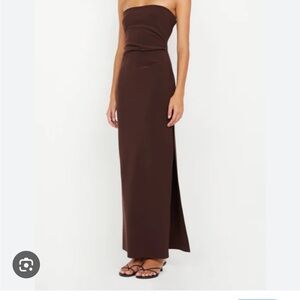 Elegant Brown Strapless Maxi Dress